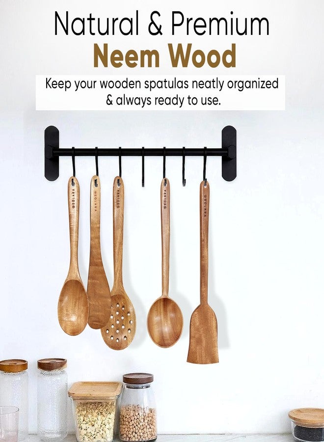 SOLARA Neem Wooden Spatula Set of 5, Spatula Kitchen Tools, WoodenLadle, Spatula Set for Non-Stick Pan, Naturally Antibacterial, Eco-Friendly & Non-Toxic, Ideal for Non-Stick Cookware - Image 5